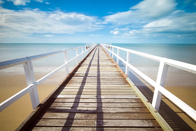 beach ocean boardwalk and sky - free summer stock photo